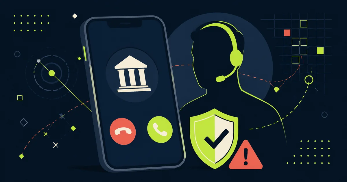 Un telefono con il simbolo di una banca davanti alla sagoma di un falso operatore